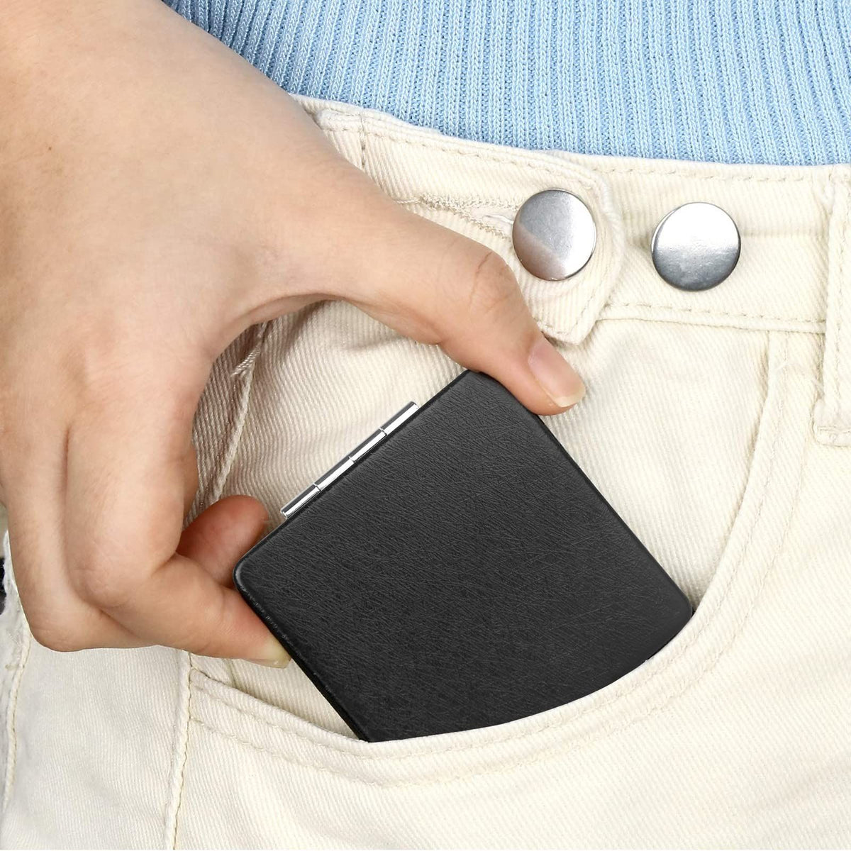 Makeup Mirror for Pocket Purse Clutch, Magnifying Foldable Cosmetic Mirror, Portable Travel Mirror for Beauty, Black Elegant