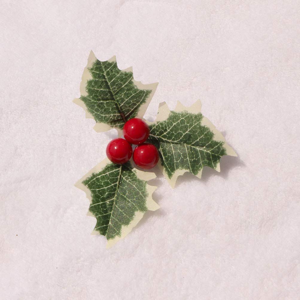10pcs Artificial Holly Berry Flower with Leaves Christmas Holly Leaf for Wreath Flower Arrangement Home Decor (Red Berry)