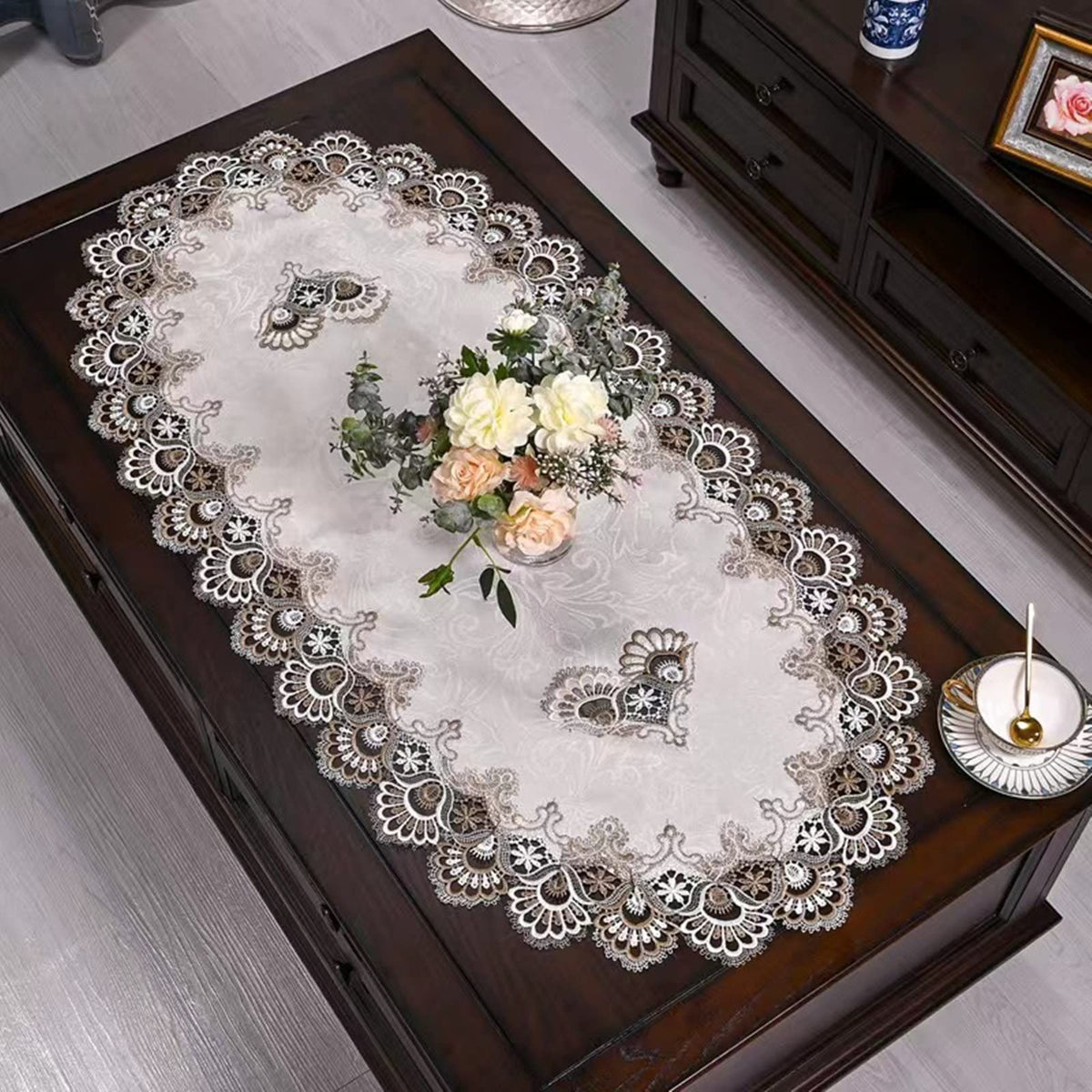 Coffee Table Cloth for Living Room Center Table  Embro idery Lace Tablecloth Home Dining Coffee Table Cover Centerpiece  White