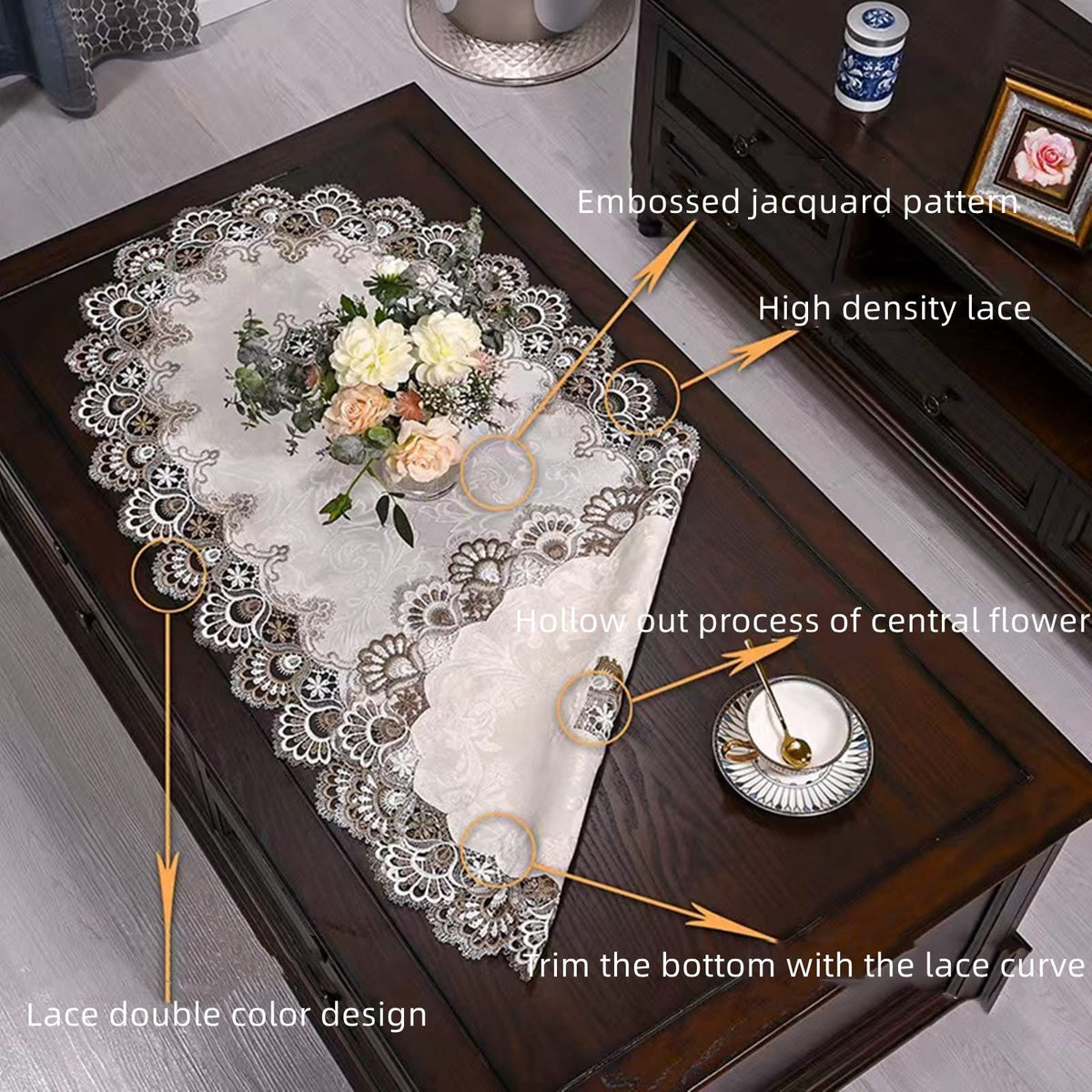 Coffee Table Cloth for Living Room Center Table  Embro idery Lace Tablecloth Home Dining Coffee Table Cover Centerpiece  White