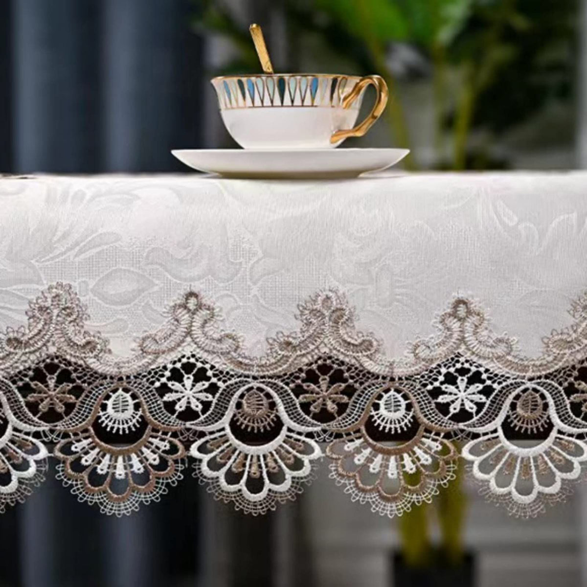 Coffee Table Cloth for Living Room Center Table  Embro idery Lace Tablecloth Home Dining Coffee Table Cover Centerpiece  White