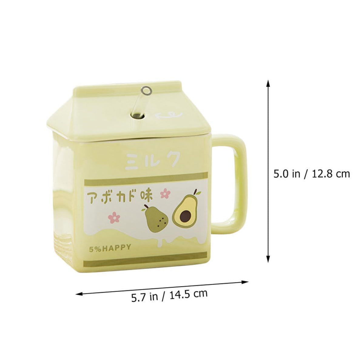 Milk Carton Coffee Cup (390ml) Tea Juice Milk Chocolate Cappuccino with Glass Straw Perfect Holiday Gift Latte Mug (Green)