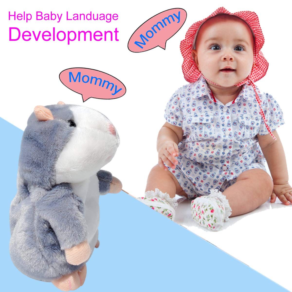 Talking Hamster Repeats What You Say Mimicry Pet Toy Plush Buddy Mouse with Interactive Function, Gift for Kids Birthday (Gray)
