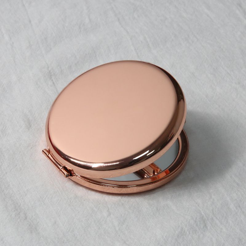 Compact Mirror for Purse, Double-Sided 1X/2X Magnifying Metal Pocket Makeup Mirrors(Round, Rose Gold)