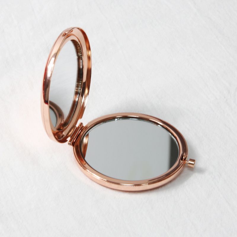 Compact Mirror for Purse, Double-Sided 1X/2X Magnifying Metal Pocket Makeup Mirrors(Round, Rose Gold)