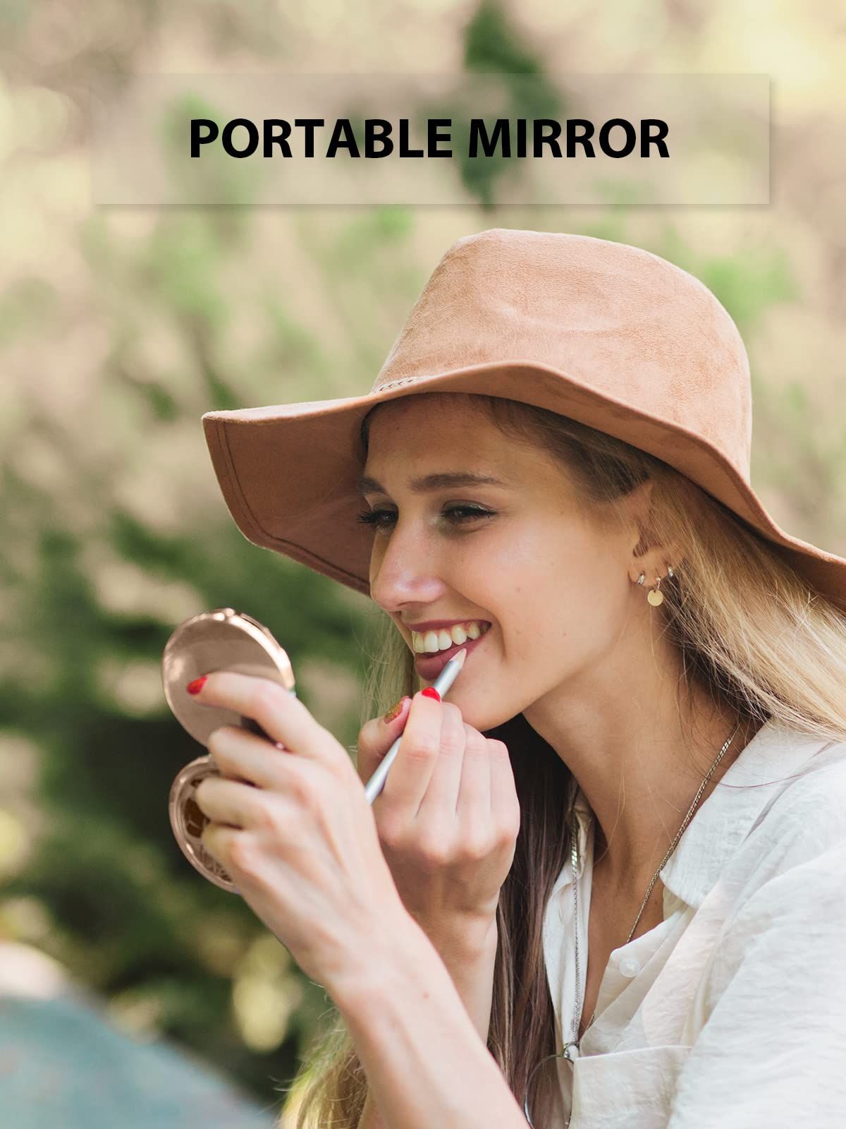 Compact Mirror for Purse, Double-Sided 1X/2X Magnifying Metal Pocket Makeup Mirrors(Round, Rose Gold)