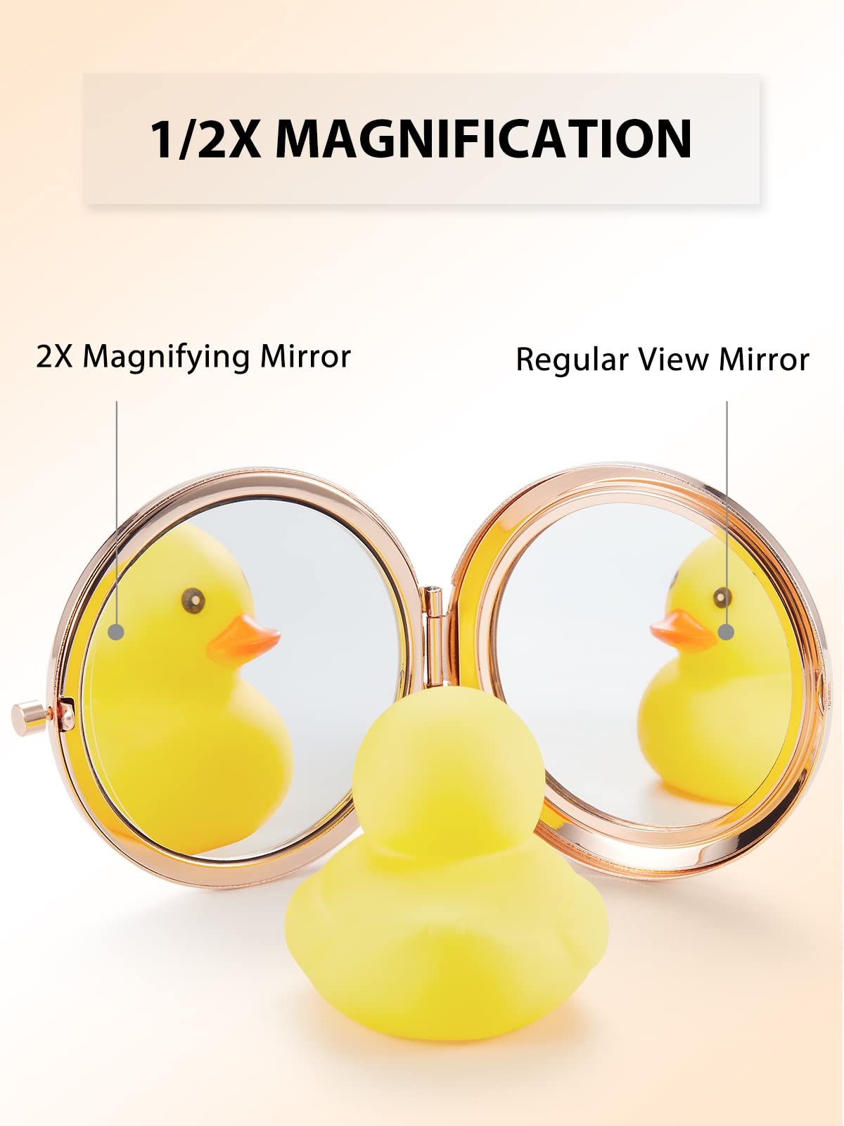 Compact Mirror for Purse, Double-Sided 1X/2X Magnifying Metal Pocket Makeup Mirrors(Round, Rose Gold)