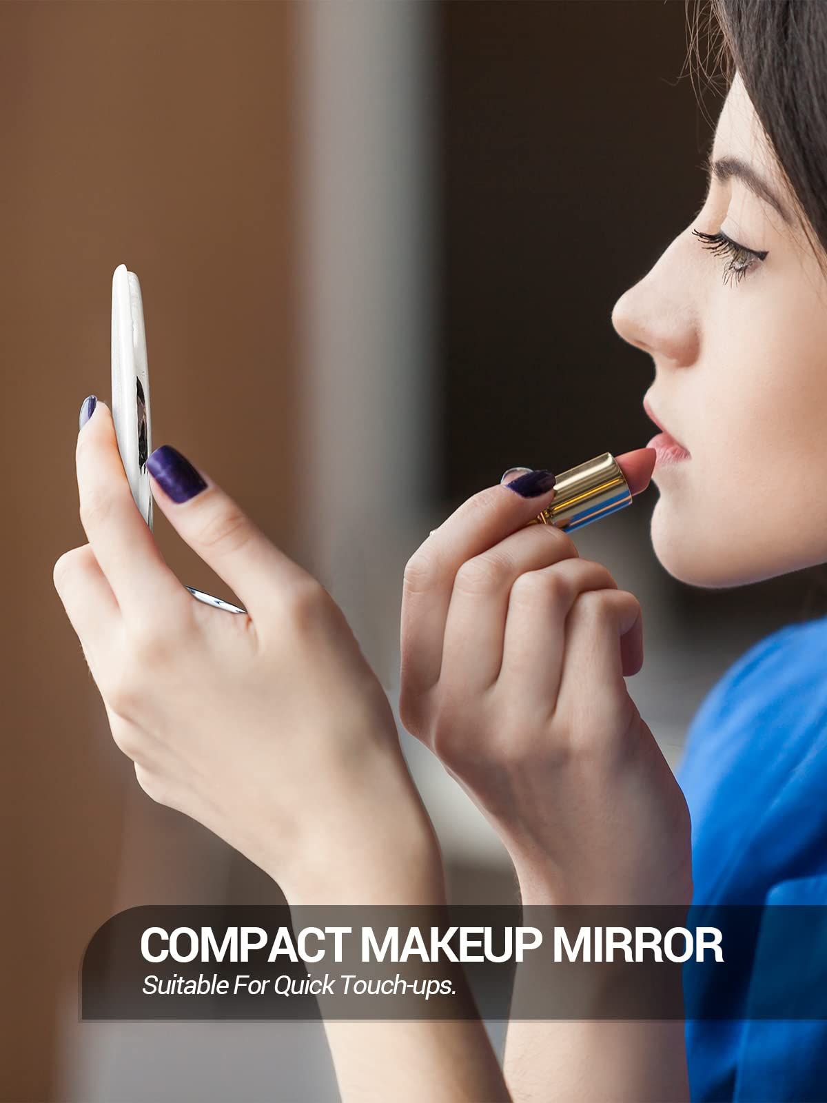 Compact Mirror,Double-Sided Makeup Small Mirror for Purse with 1X/3X Magnification PU Leather (White, 2.5")
