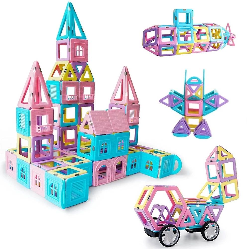 Magnetic Blocks 58PCS Upgrade Magnetic Building Blocks for Kids Magnetic Tiles 3D Magnetic Toys Educational STEM Toys Tiles Set Castle Toys for 2 3 4 5 6 7 Year Old Boys Girls Gifts