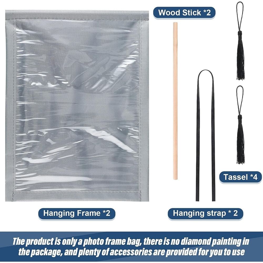 Diamond Art Hanger Frames 12 x 16 inch Hanging Picture Frame Diamond Art Frames with Wood Stick and and Hanging Kit for Diamond Art Poster Photos Picture Map Accessories, Gray