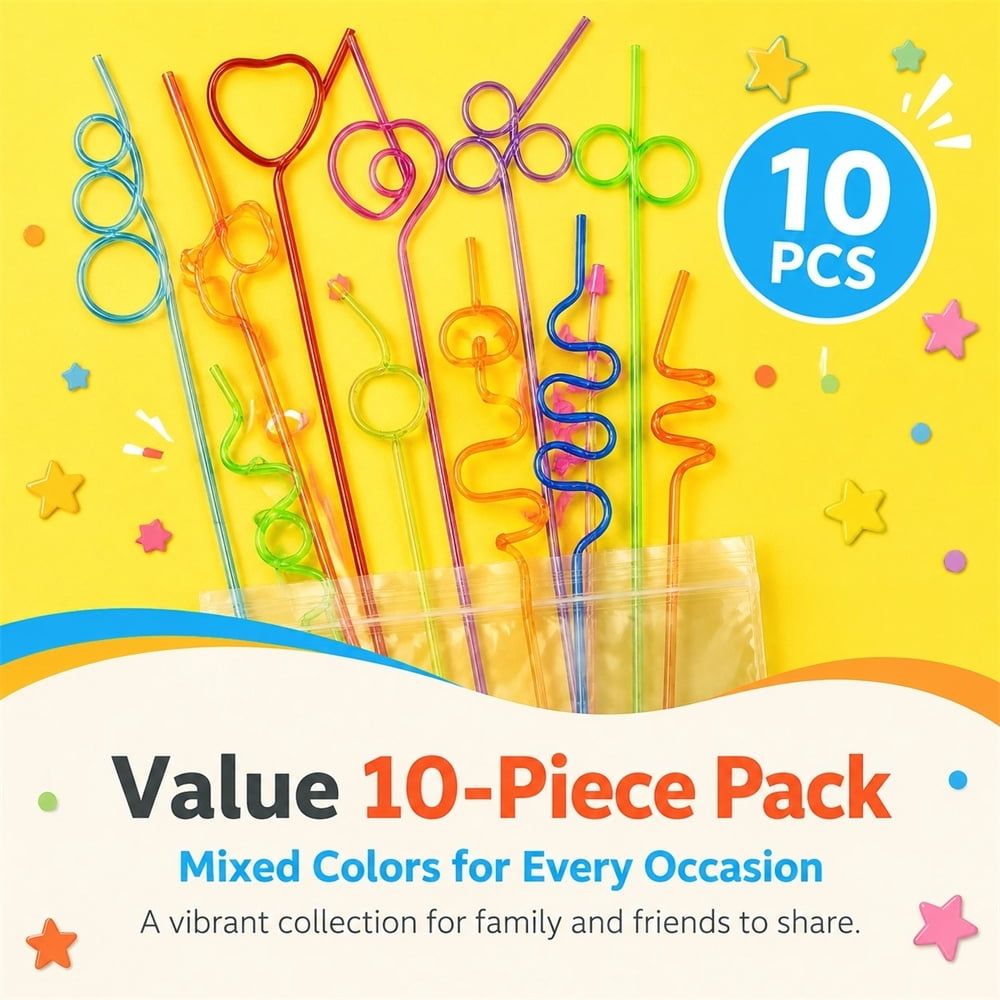 10 Pcs Crazy Straws,10.2x0.24In Reusable Plastic Curly Crazy Drinking Straws for Classroom,Colorful Bendy Straws for Gift,Christmas