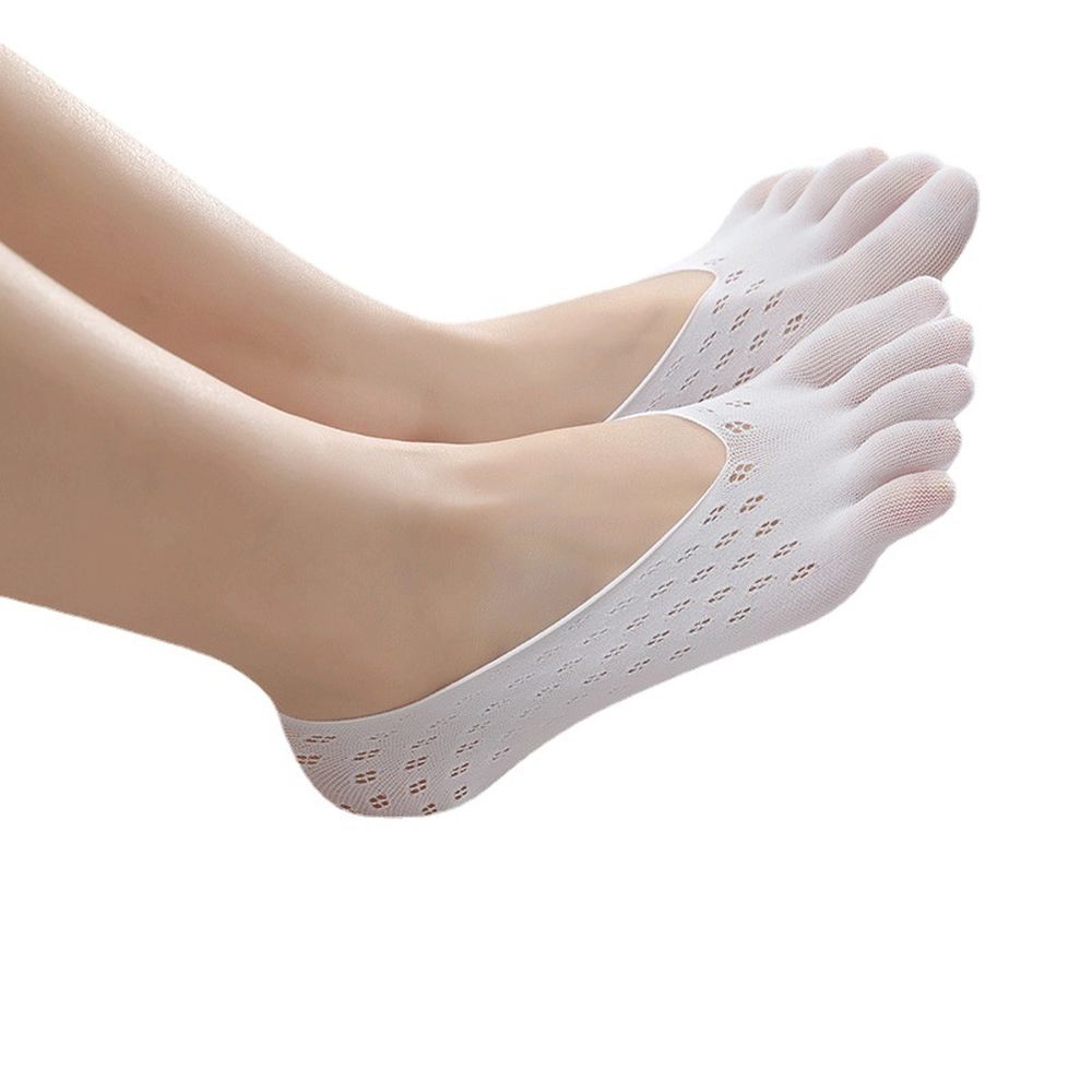 6 Pairs Orthopedic Compression Socks, No Show Five Toes, Breathable Split Toe Finger Cotton Socks with Non Slip Silicone（2 Black +2 Beige+ 2 White）