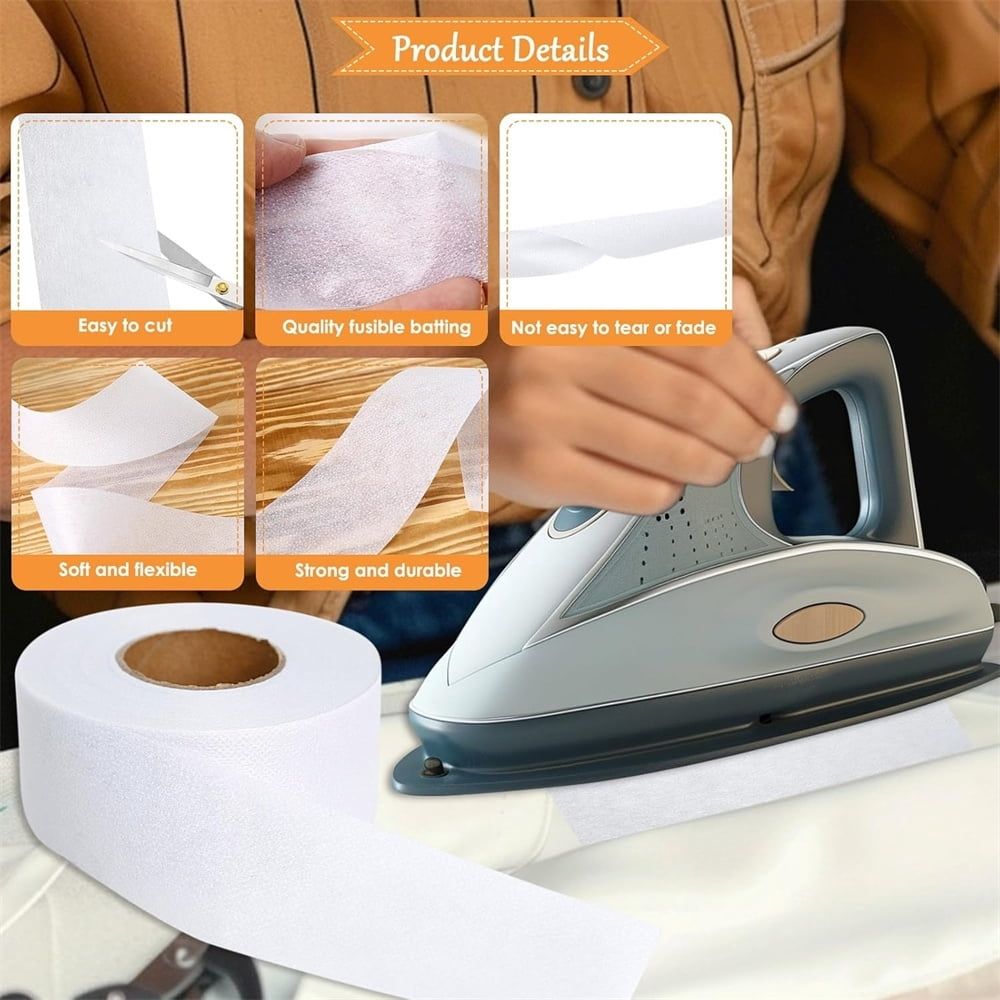 2Roll Fusible Batting Tape for Quilting 1.5 Inches x 20 Yards Batting Seam Tape Adhesive Hemming Tapes Single-Side Adhesive Warp-Knitted Stretchy Fabric