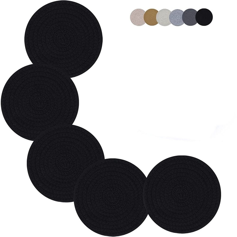 4 Pack 7 Polypropylene Woven Placemats for Dining Table, Heat Resistant Non-Slip Weave Placemats Handmade, Black