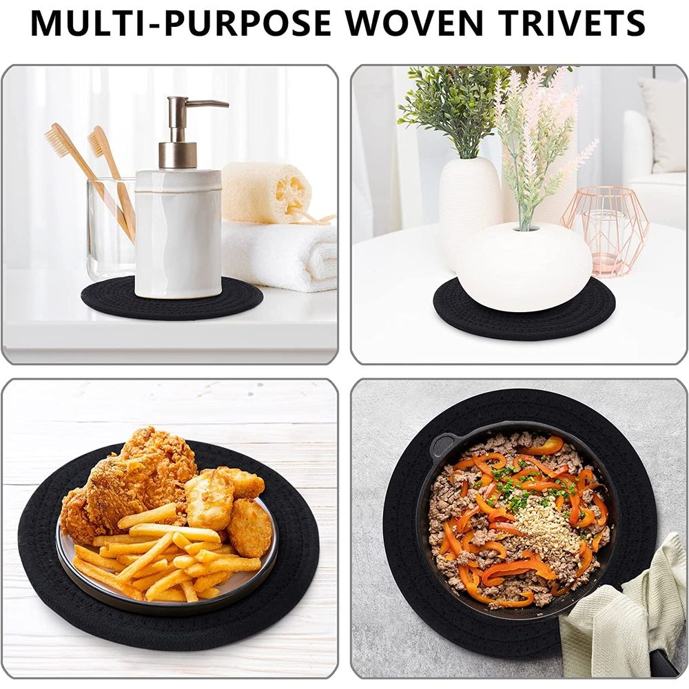 4 Pack 7 Polypropylene Woven Placemats for Dining Table, Heat Resistant Non-Slip Weave Placemats Handmade, Black