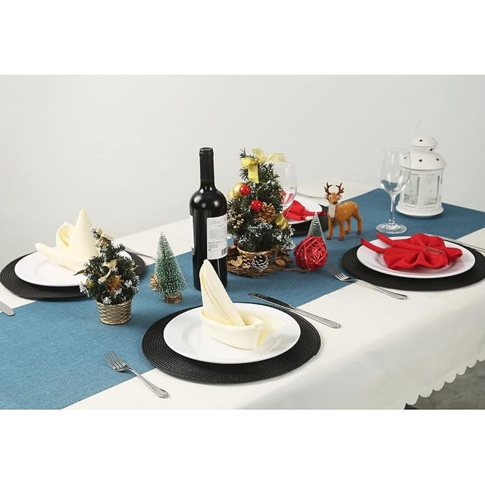 4 Pack 7 Polypropylene Woven Placemats for Dining Table, Heat Resistant Non-Slip Weave Placemats Handmade, Black