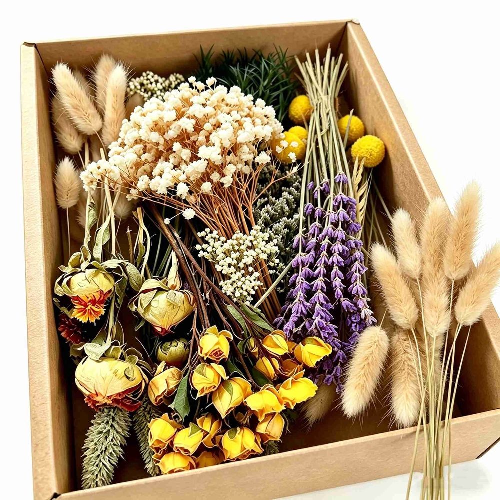 Mixed Natural Dried Flower Set, 50g Preserved Flowers Bulk with Baby's Breath, Dried Roses, Eucalyptus Stems, Rustic Boho Home Wedding Centerpiece Décor