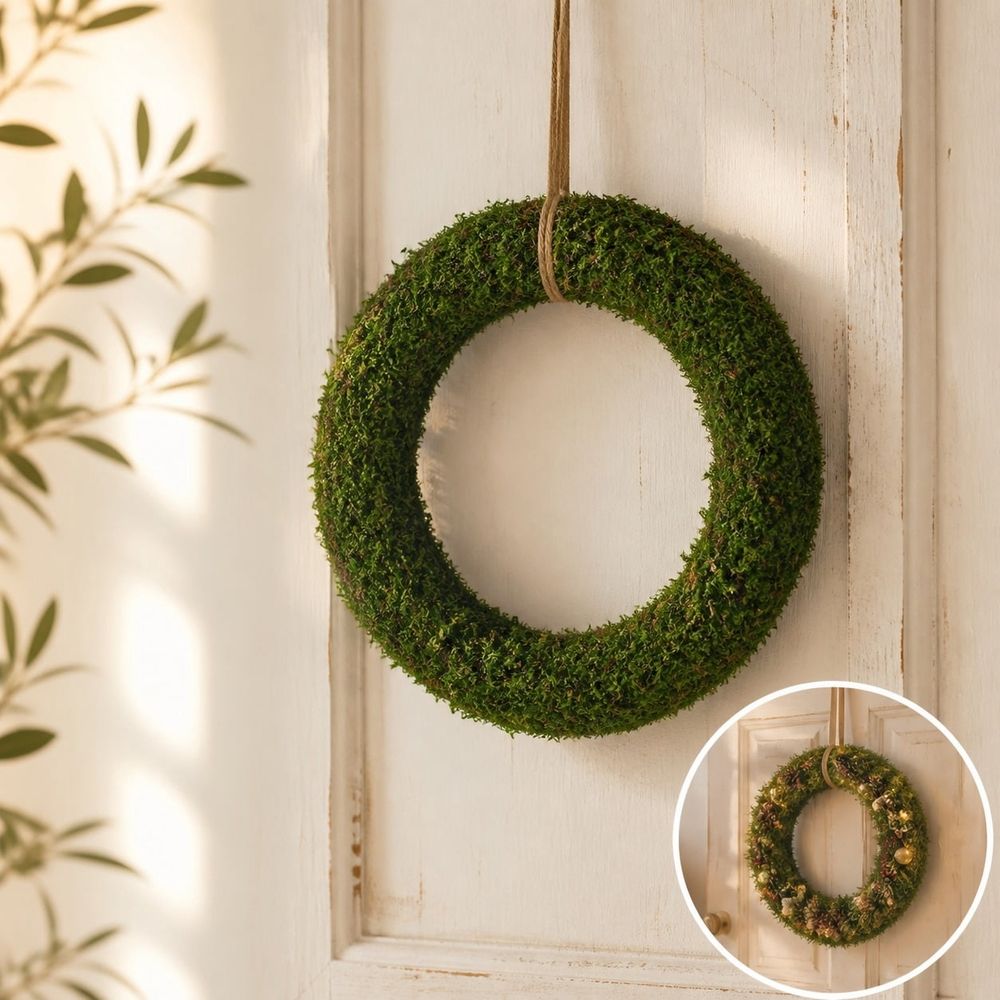 Natural Preserved Moss Wreath, 12 Green Real Moss Round Wreath Base, Blank DIY Moss Ring for Front Door Decor, Wedding Centerpiece, Spring Farmhouse Holiday Craft Supplies
