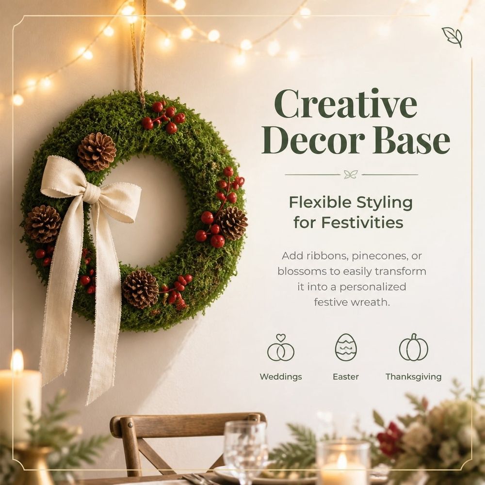 Natural Preserved Moss Wreath, 12 Green Real Moss Round Wreath Base, Blank DIY Moss Ring for Front Door Decor, Wedding Centerpiece, Spring Farmhouse Holiday Craft Supplies