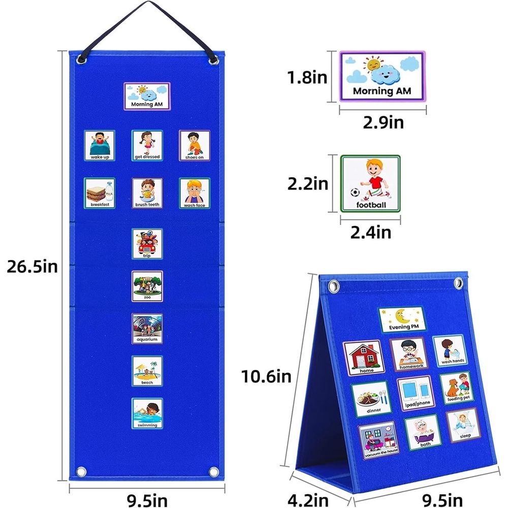 A Set of Daily Chore Routine Chart,Calendar Chart for Home & School,Autism Learning Materials Kids Visual Behavioral Tool,Large Kids Visual Schedule for Classroom & Home School (Blue)