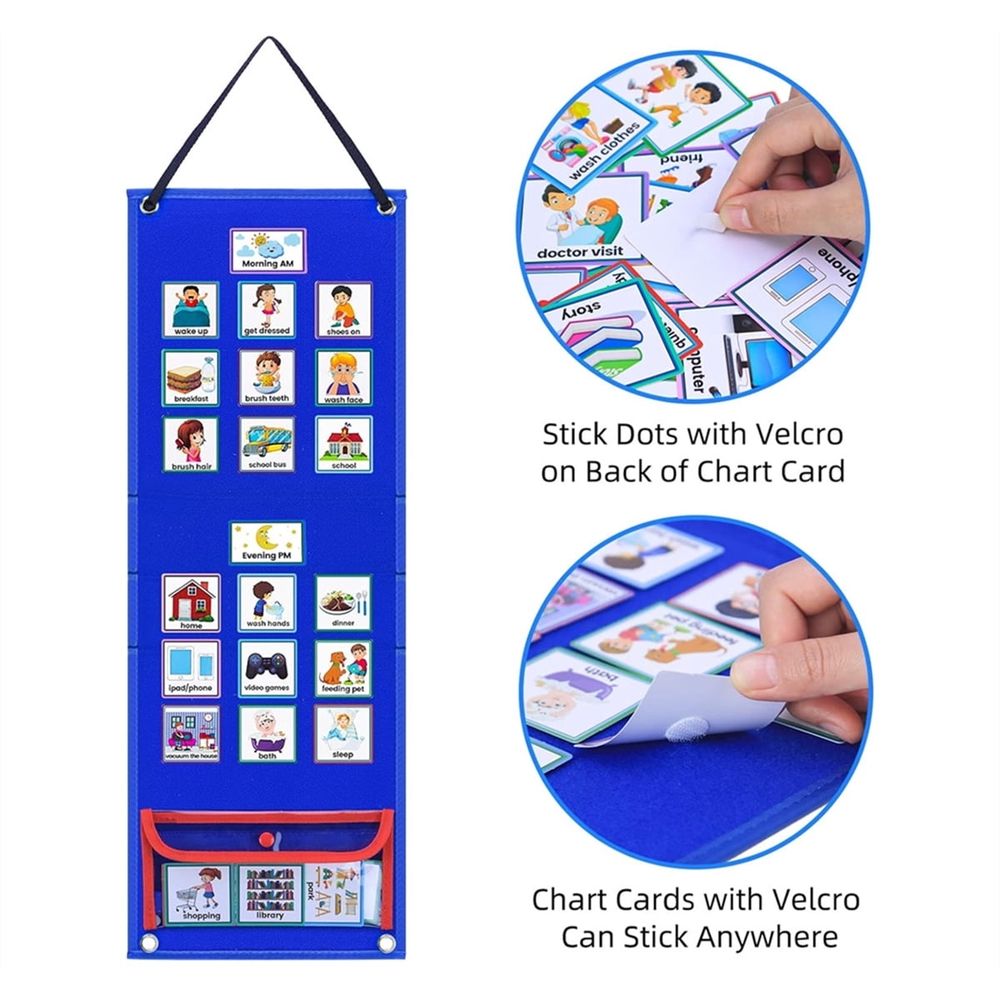 A Set of Daily Chore Routine Chart,Calendar Chart for Home & School,Autism Learning Materials Kids Visual Behavioral Tool,Large Kids Visual Schedule for Classroom & Home School (Blue)