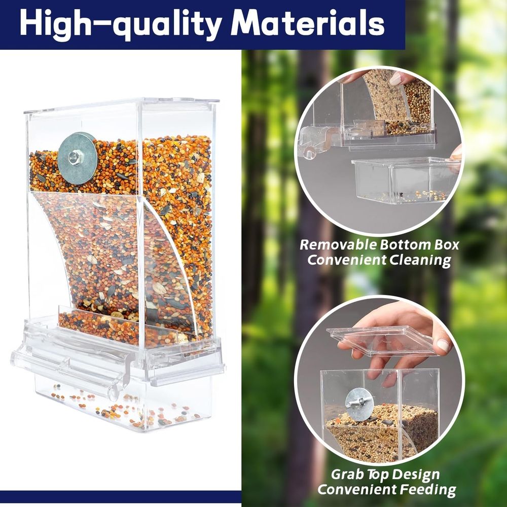 Automatic Parrot Feeder for Lovebirds, Transparent Seed Container, No Mess Food Dispenser for Small and Medium Birds