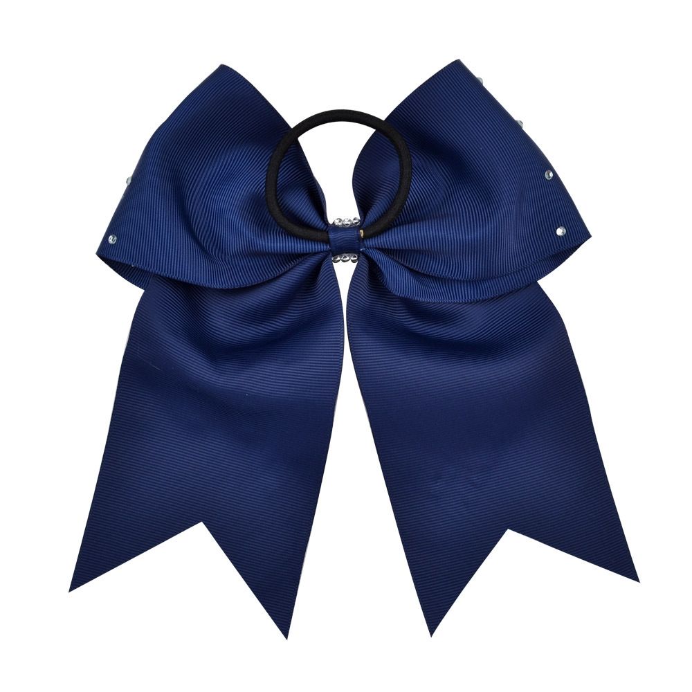 7“ Jumbo Cheerleader Bows with Rhinestones Ponytail Holder Cheerleading Bows Hair Tie 6 Pcs College
