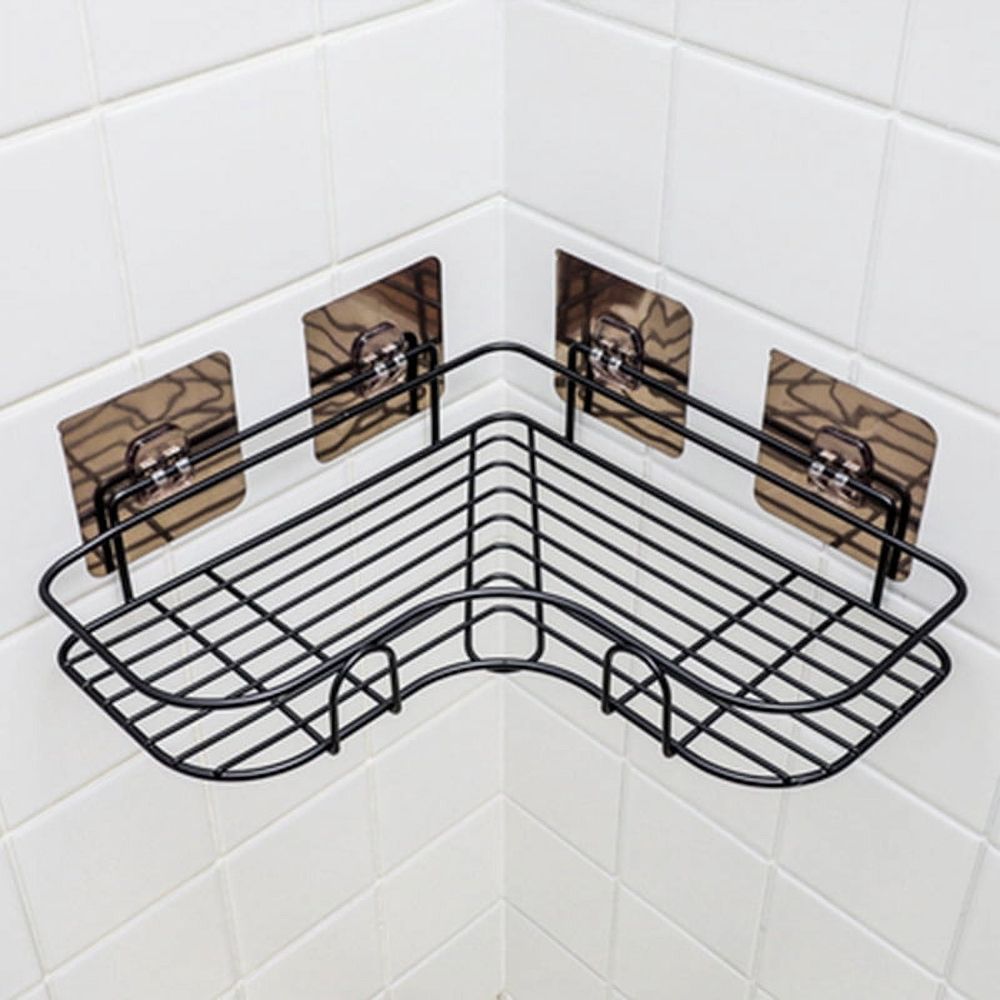 Shower Caddy Corner Shelf, Adhesive Bathroom Storage Shower Caddy Wall Mounted No Drilling & Rustproof Corner Rack Organizer for Bathroom and Kitchen, Black