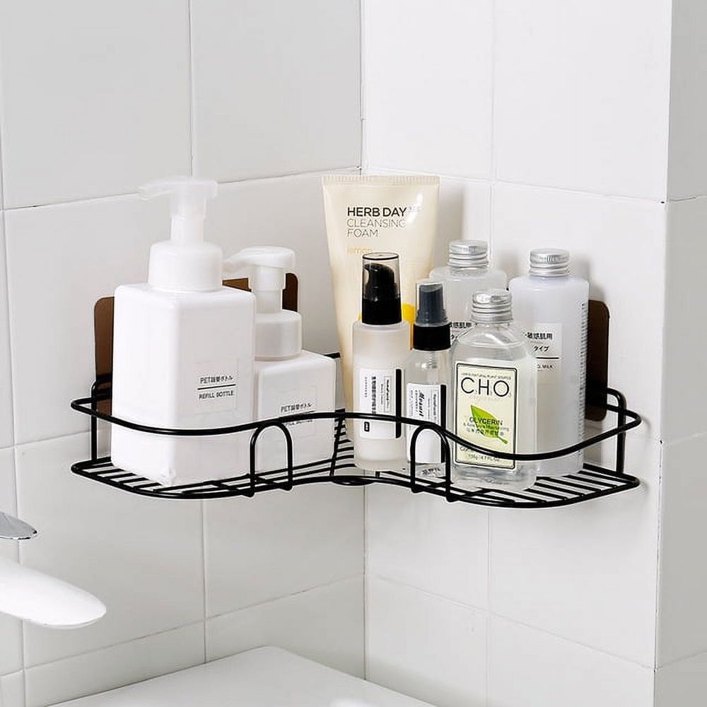 Shower Caddy Corner Shelf, Adhesive Bathroom Storage Shower Caddy Wall Mounted No Drilling & Rustproof Corner Rack Organizer for Bathroom and Kitchen, Black