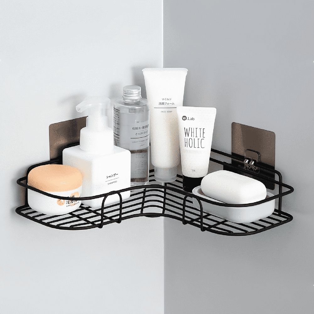 Shower Caddy Corner Shelf, Adhesive Bathroom Storage Shower Caddy Wall Mounted No Drilling & Rustproof Corner Rack Organizer for Bathroom and Kitchen, Black