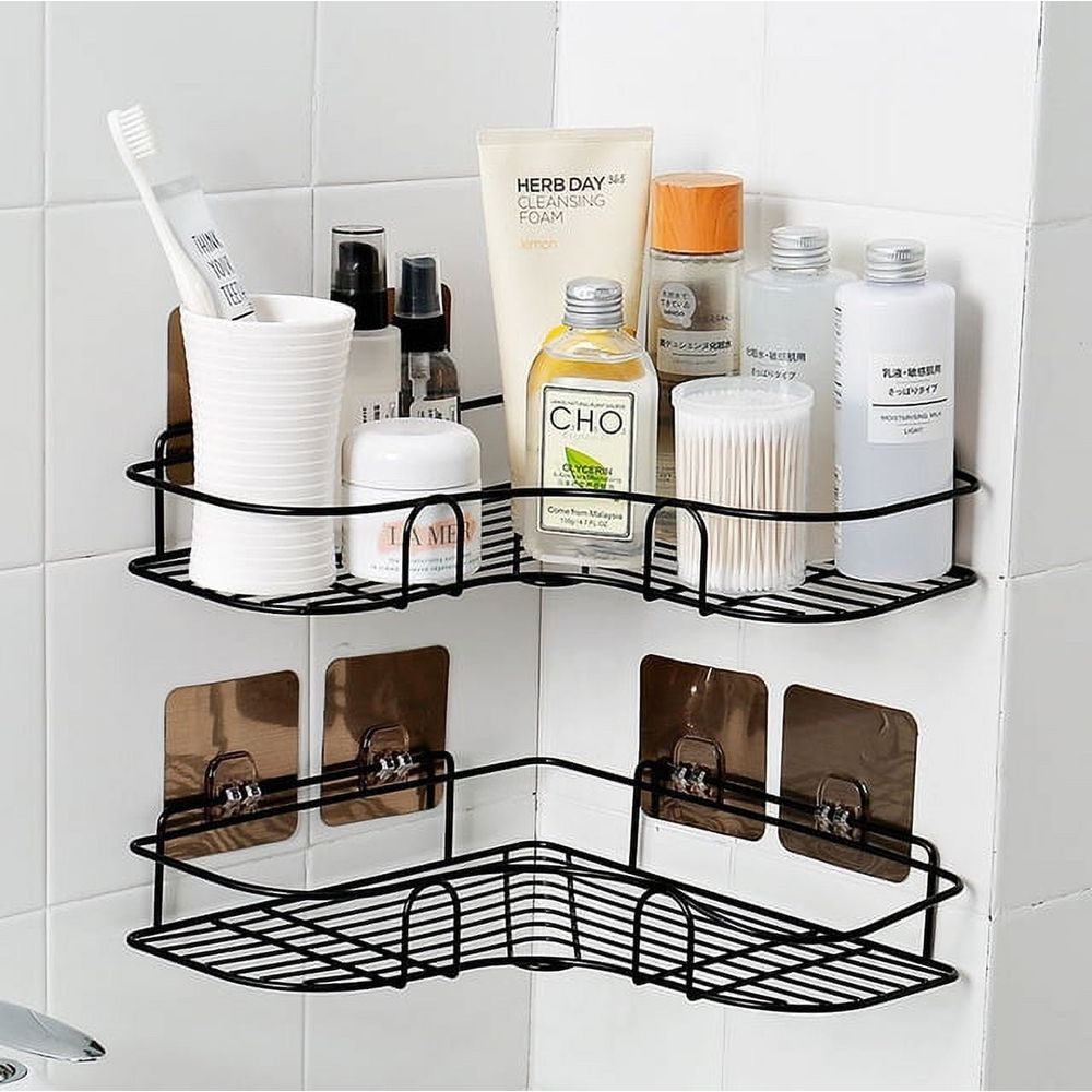Shower Caddy Corner Shelf, Adhesive Bathroom Storage Shower Caddy Wall Mounted No Drilling & Rustproof Corner Rack Organizer for Bathroom and Kitchen, Black