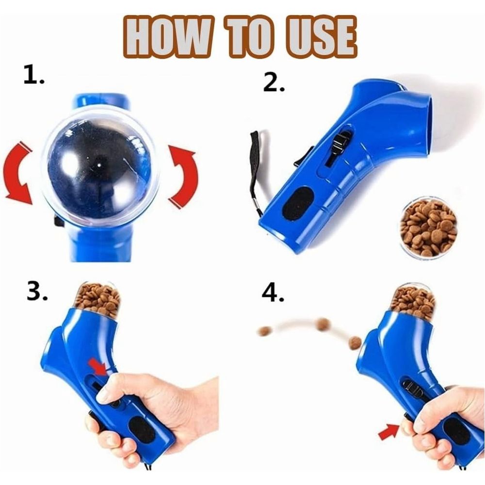 Cat Treat Launcher Gun, Cat and Dog Food Shooter Gun, Handheld Interactive Pet Snack Catapult, Fun Cat Ball Dispenser Gun Toy, Kitten Puppy Exercise Training Feeder for Park Walk Home(Red)