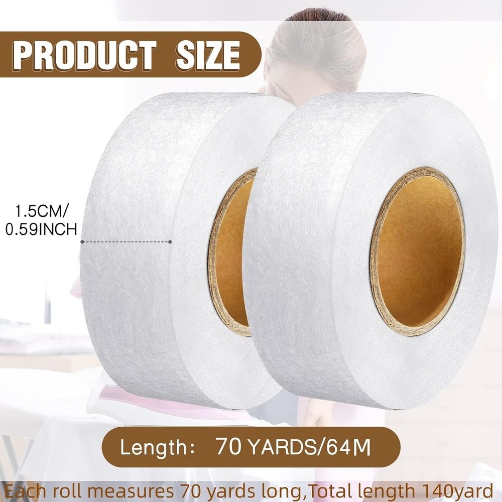 No Sew Hemming Tape Fabric Adhesive, 2 Rolls 1/2 Inch x 70 Yards Extra Strong Iron-On Hem Tape
