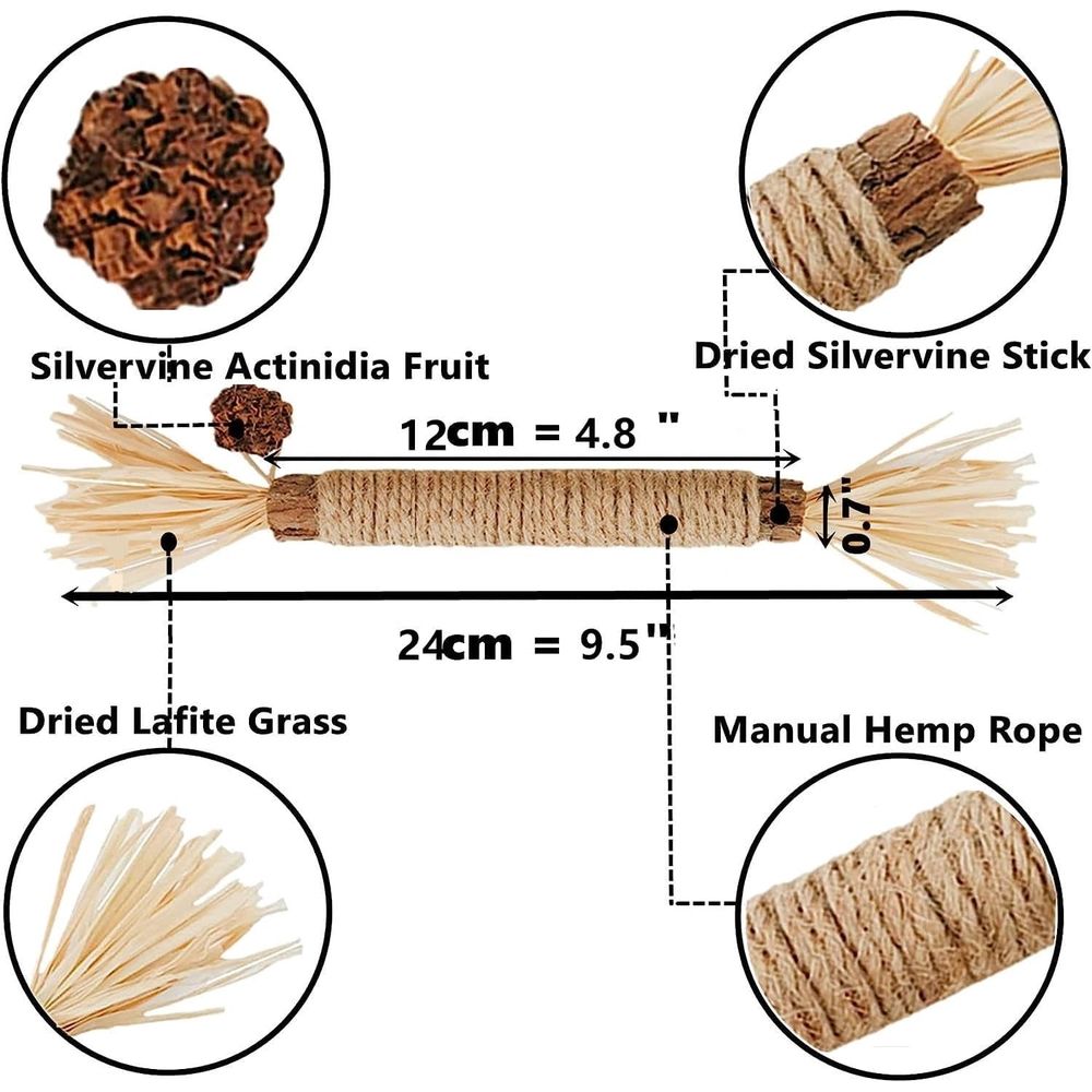 10Pack Natural Silvervine Stick Cat Chew Toy, 8.66 In Kitten Chew Toys for Indoor Cats, Silvervine Dental Toy for Cleaning Teeth and Interactive Play