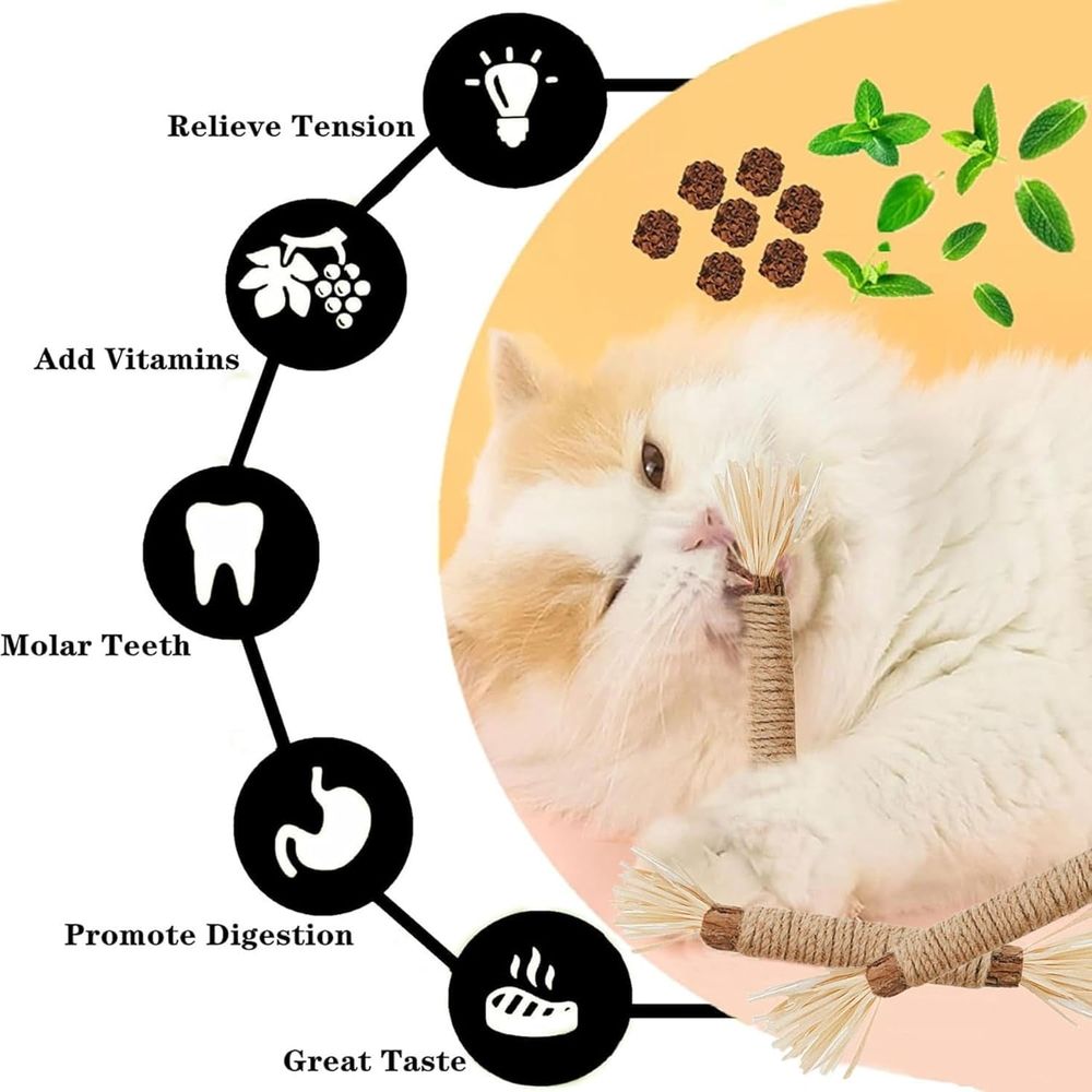 10Pack Natural Silvervine Stick Cat Chew Toy, 8.66 In Kitten Chew Toys for Indoor Cats, Silvervine Dental Toy for Cleaning Teeth and Interactive Play