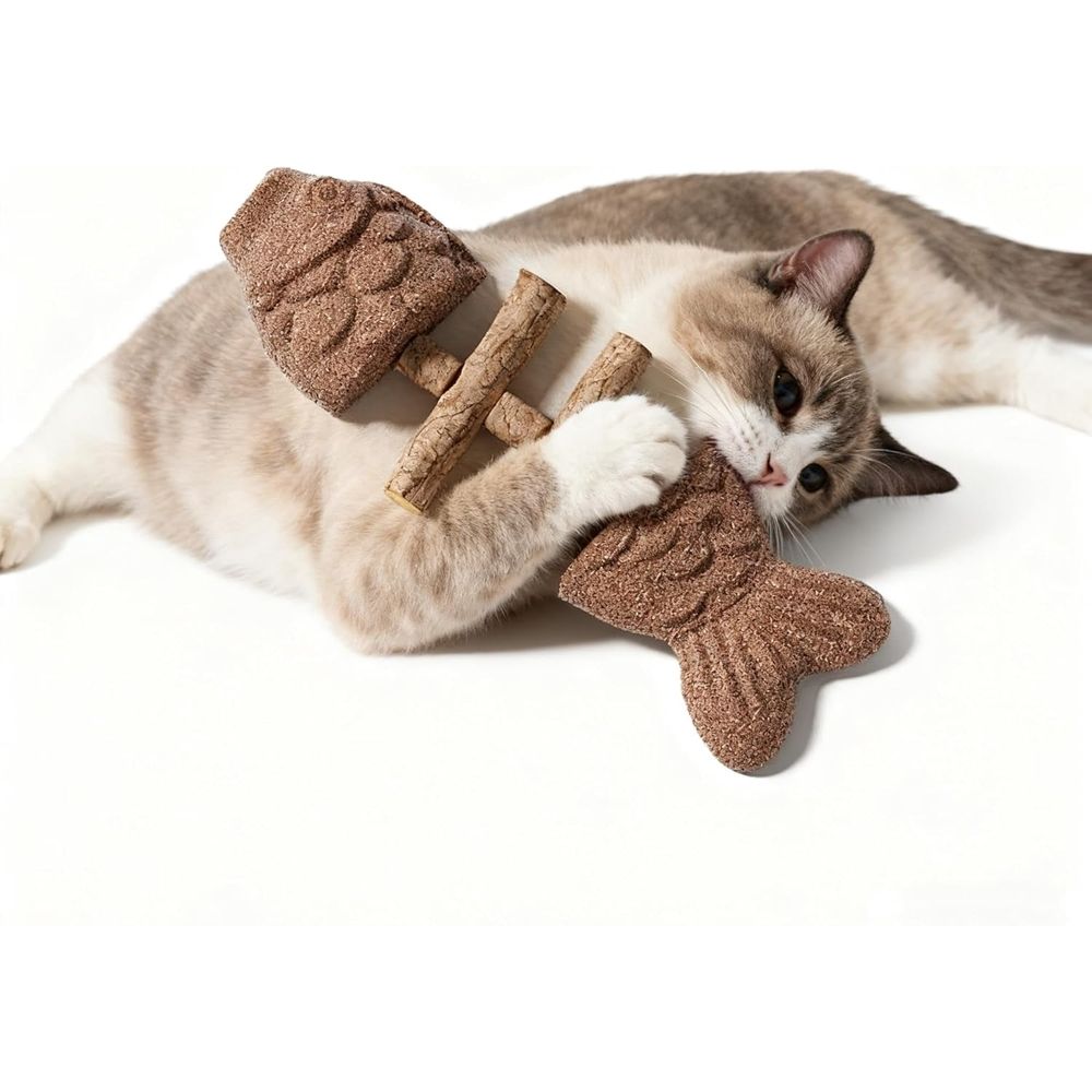 Natural Fishbone Cat Dental Toy, 7In Cat Chew Toy with Catnip & Natural Silvervine, Healthy Teeth Cleaning Dental Chew for Indoor Cats and All Cat Breeds with Edible Design
