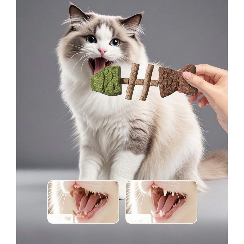 Natural Fishbone Cat Dental Toy, 7In Cat Chew Toy with Catnip & Natural Silvervine, Healthy Teeth Cleaning Dental Chew for Indoor Cats and All Cat Breeds with Edible Design