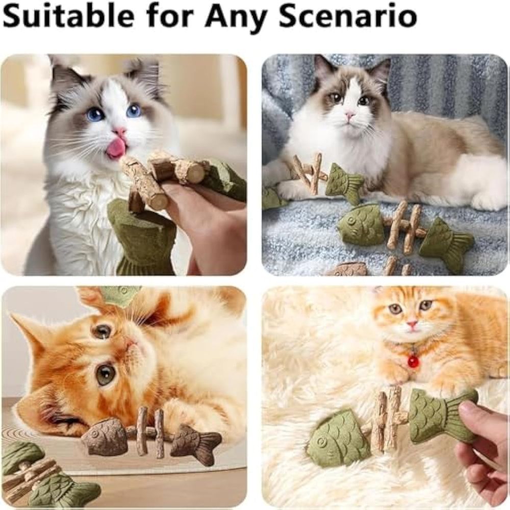 Natural Fishbone Cat Dental Toy, 7In Cat Chew Toy with Catnip & Natural Silvervine, Healthy Teeth Cleaning Dental Chew for Indoor Cats and All Cat Breeds with Edible Design