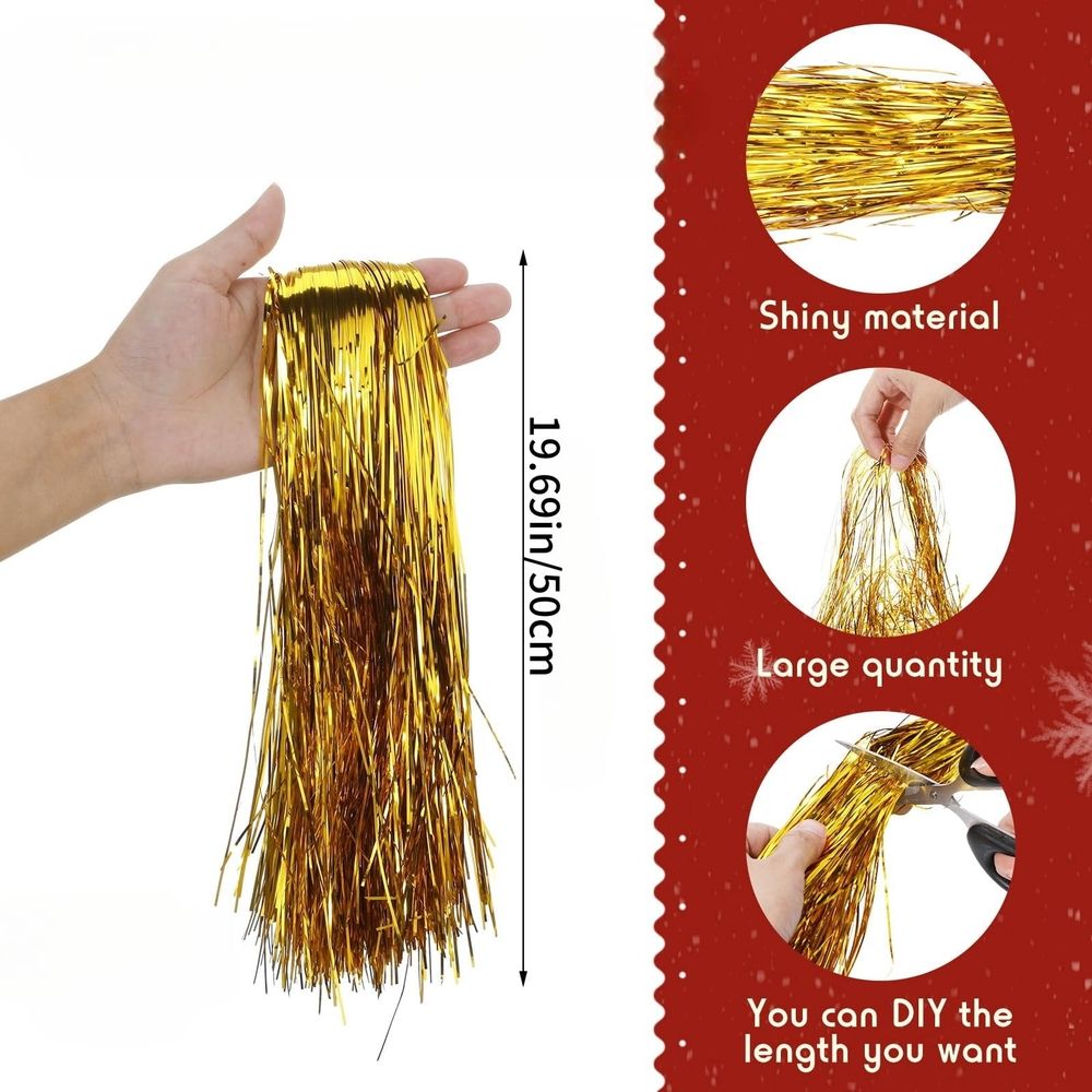 3000 Strands Iridescent Tinsel Icicles for Christmas Tree, Xmas, Birthday Party Wedding Decorations (19.6 inch, Red)