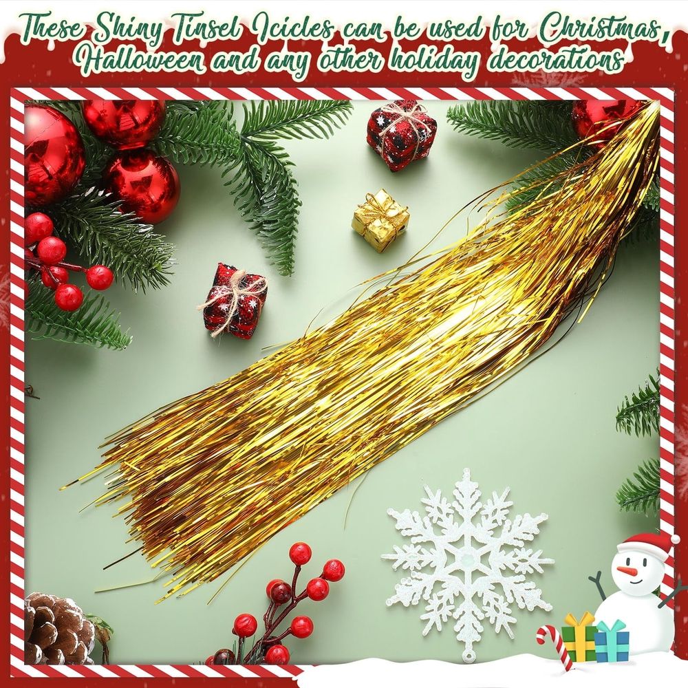 3000 Strands Iridescent Tinsel Icicles for Christmas Tree, Xmas, Birthday Party Wedding Decorations (19.6 inch, Red)