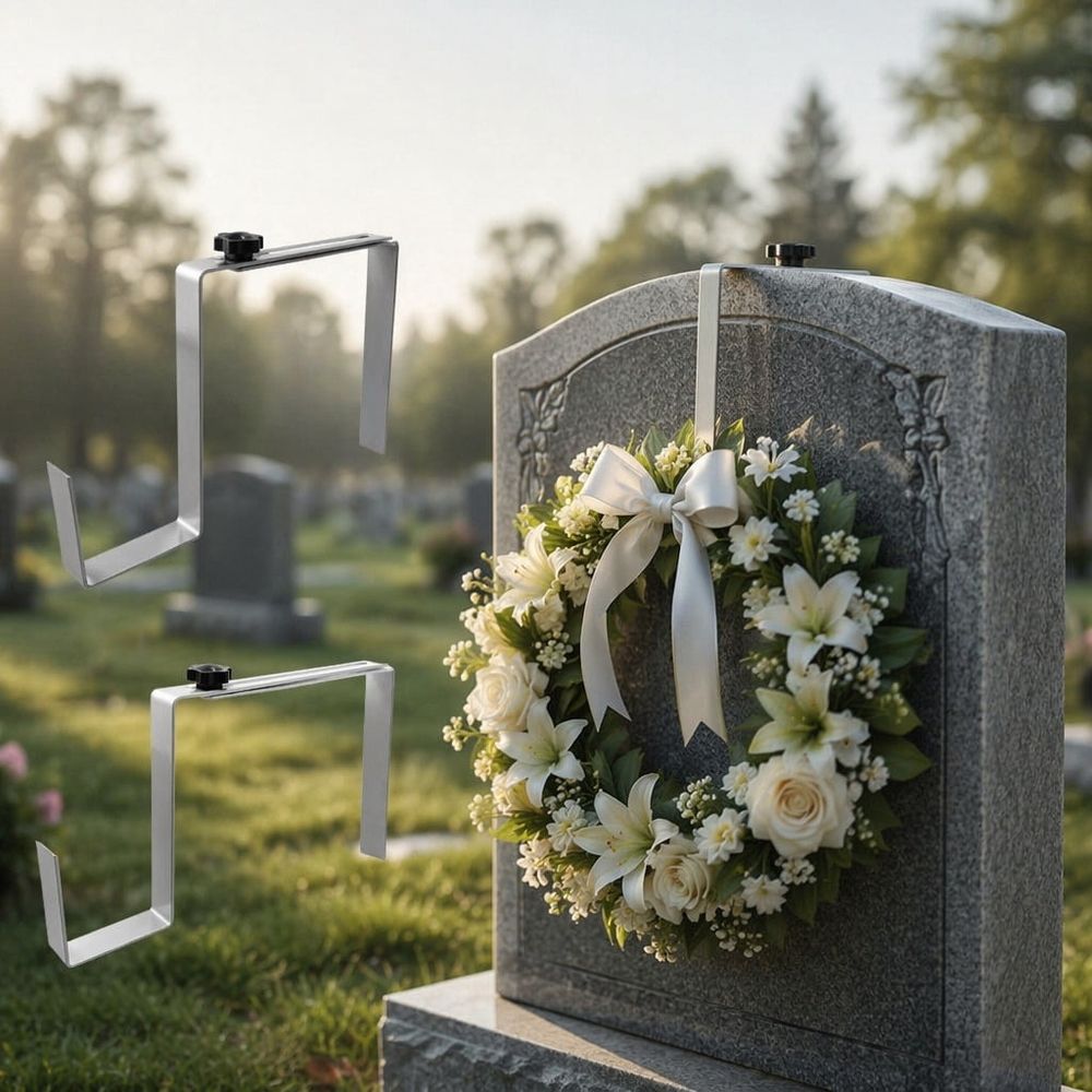 2 Pack Metal Christmas Headstone Wreath Hanger Adjustable 6' to 11' Flower Wreath Holder Stands Gravestone Marker Cemetery Tombstone Saddles, Silver