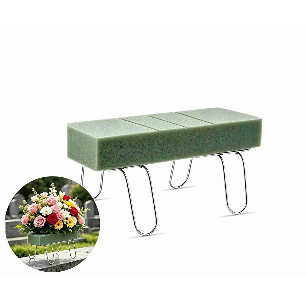 1 Pack Headstone Flower Saddle with Flower Foam,Cemetery Saddle Headstone,Rustproof Galvanized Cemetery Saddles,Cemetery Headstones for Outdoor Memorials,Tombstone Flower Base for Tombstone