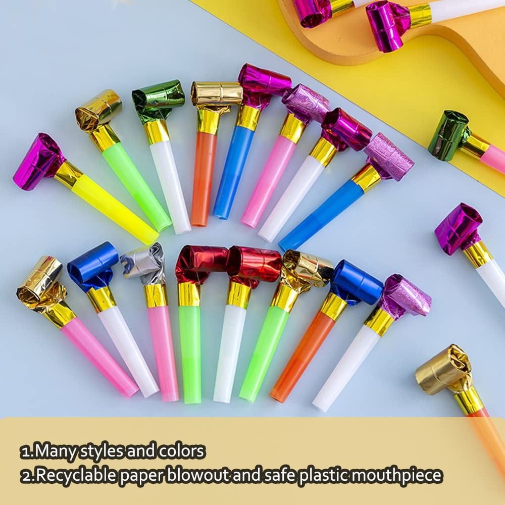 75Pcs Party Blowouts Noisemakers Party Whistles Blower Funny Birthday Blow Horns Bulk for Birthday New Years Party Favors, Colorful