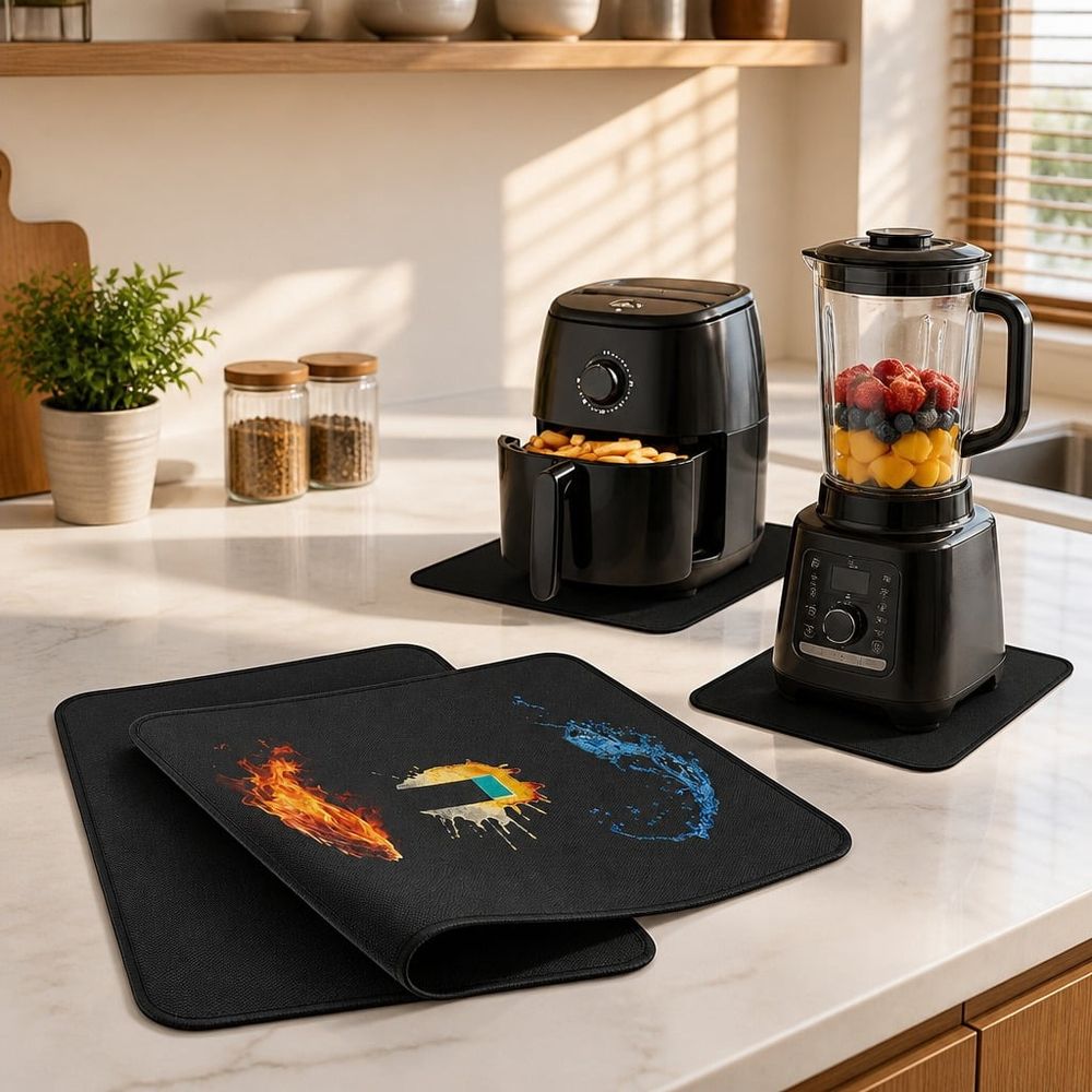2Pcs Heat Resistant Mat for Air Fryer Deep Fryer Toaster Oven, Hot Pads for Kitchen Heat Resistant Mats for Countertop, Fireproof Silicone Kitchen Counter Countertop Protector Mat (18 x 15 in, Black)