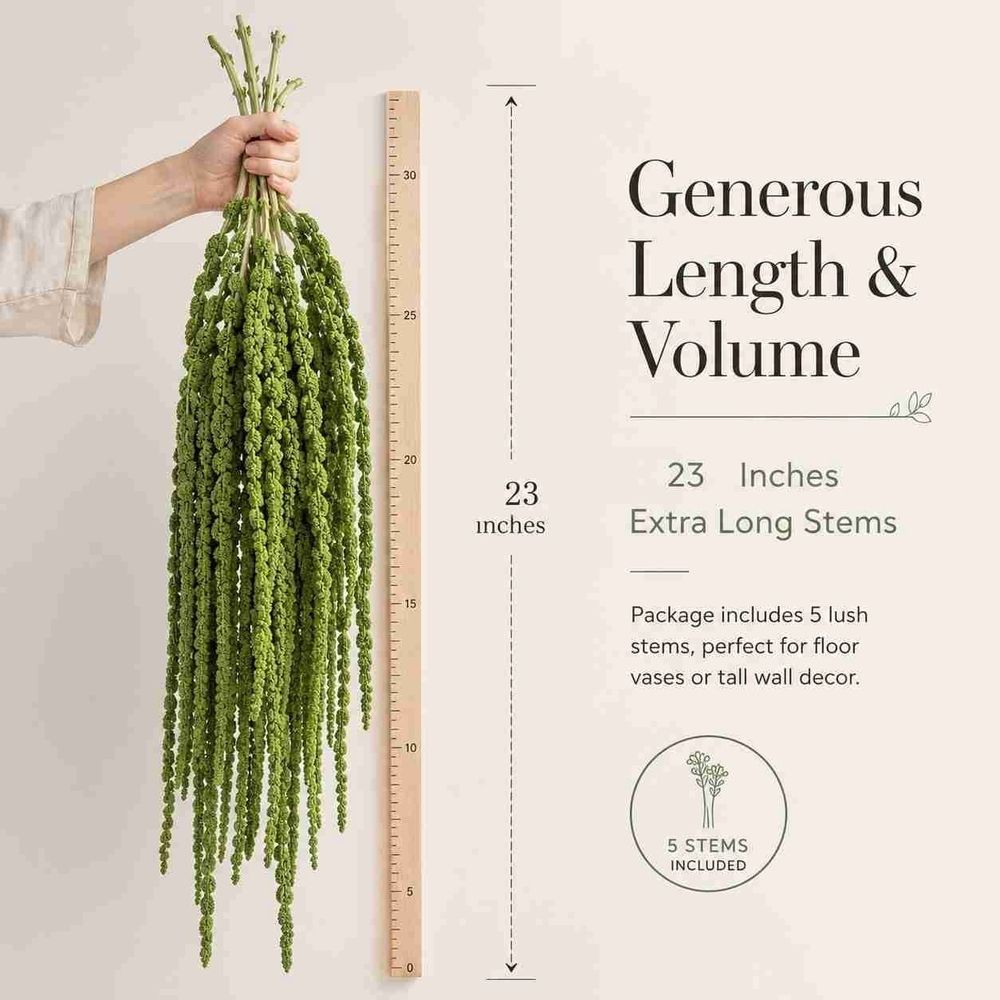 5Pcs Bleached Amaranthus Hanging Flowers, 23" Light Green Dried Preserved Hanging Wisteria Flowers for Wedding Bouquet, Wall Decoration, Home Decor