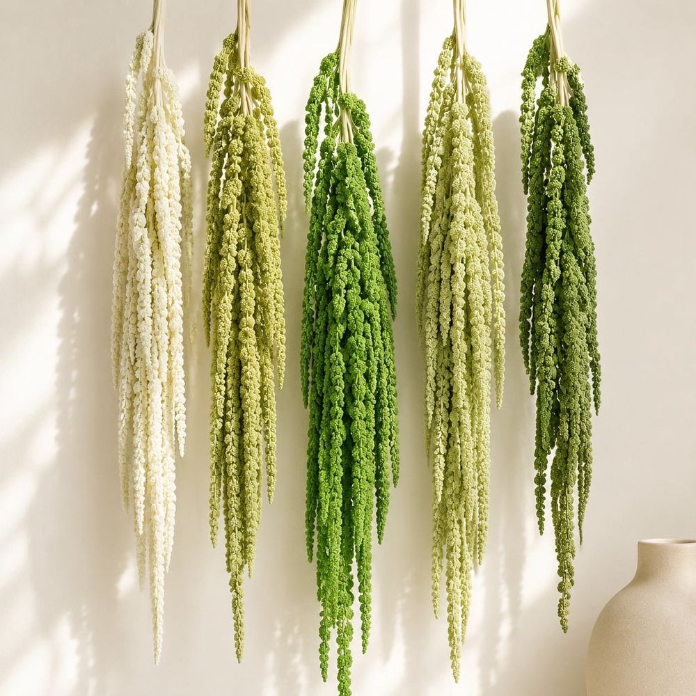 5Pcs Bleached Amaranthus Hanging Flowers, 23" Light Green Dried Preserved Hanging Wisteria Flowers for Wedding Bouquet, Wall Decoration, Home Decor