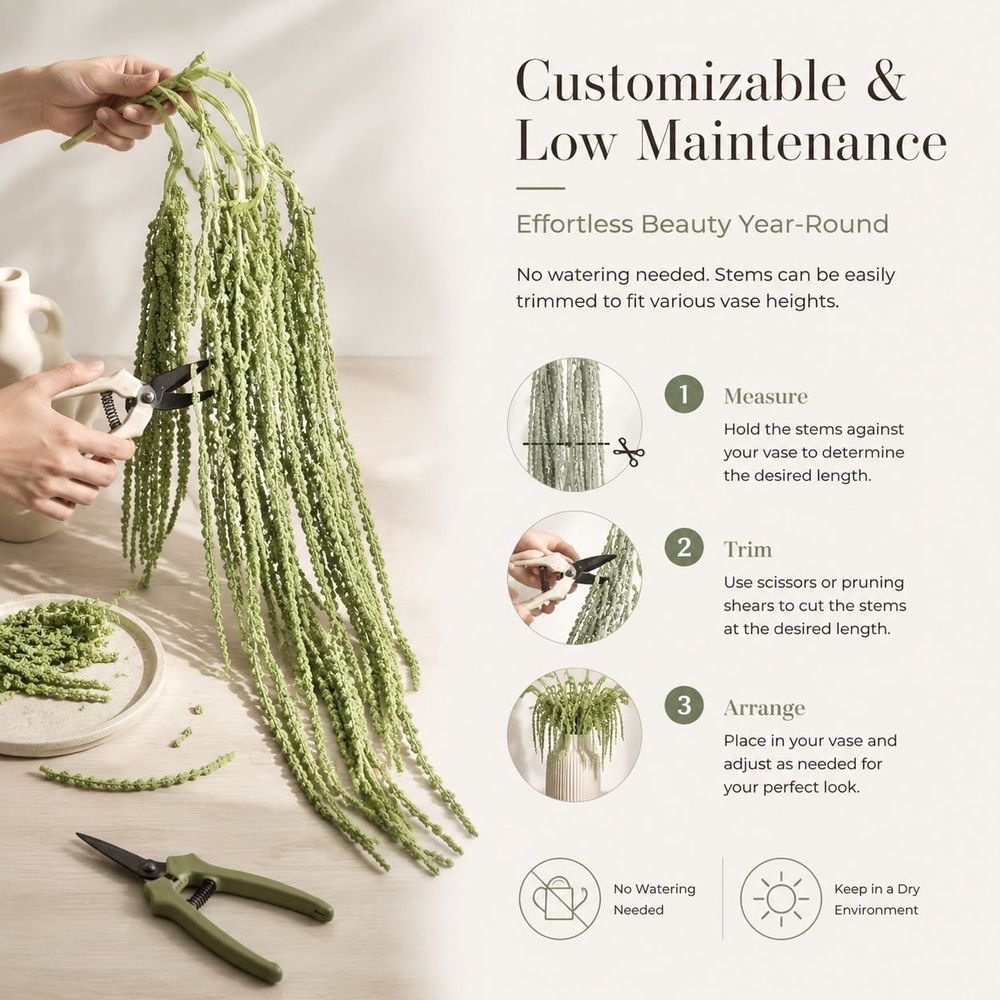 5Pcs Bleached Amaranthus Hanging Flowers, 23" Light Green Dried Preserved Hanging Wisteria Flowers for Wedding Bouquet, Wall Decoration, Home Decor