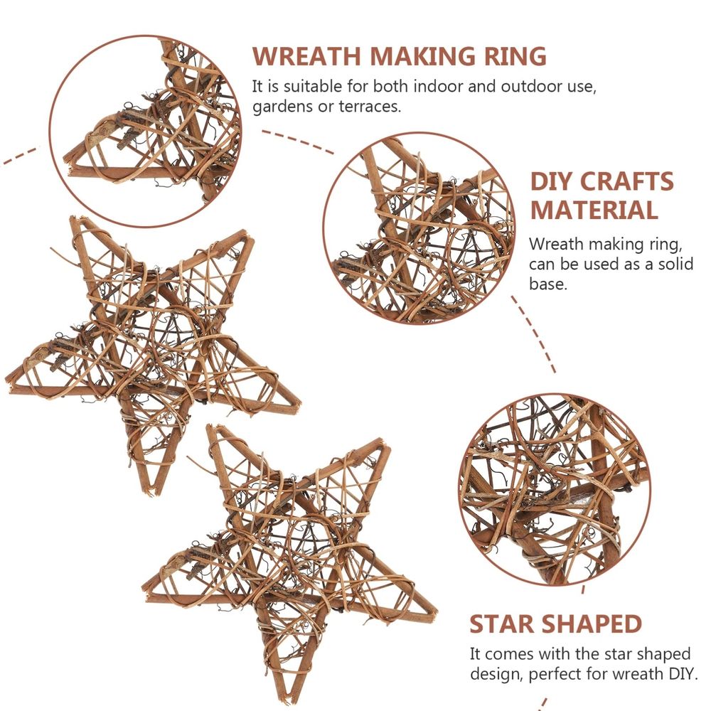2Pcs Star Shaped Natural Grapevine Wreath, 12inch Hand-Woven Vine Branch Wreaths for DIY Crafts, Christmas Decorations, Home & Event Styling