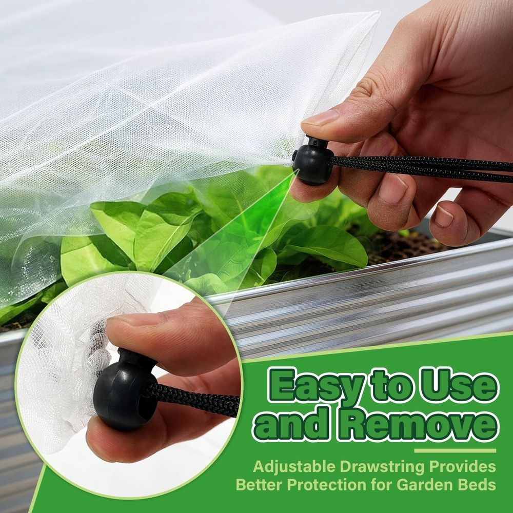 Garden Netting for Raised Beds, 4.92x1.48x1.31ft Raised Bed Cover with Drawstring, Fine Mesh Garden Covers for Raised Beds, Bird Barrier Screen to Protect Vegetables, Fruits, Flowers
