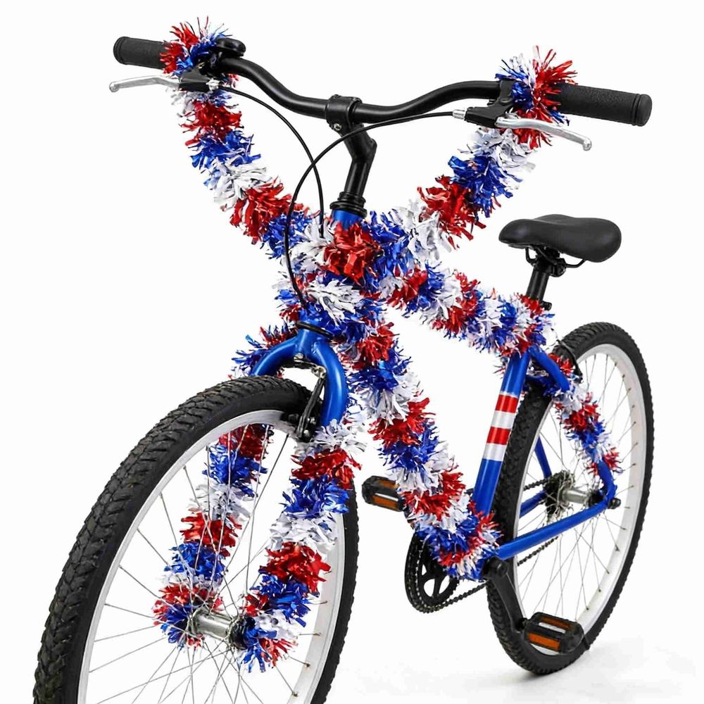 4th of July Patriotic Tinsel Garland Decor, 5Pcs 33ft Red White Blue Metallic Chunky Glitter Party Tinsel for Independence Day, Memorial Day, National Holiday Decoration, Tree, Mantle, Outdoor